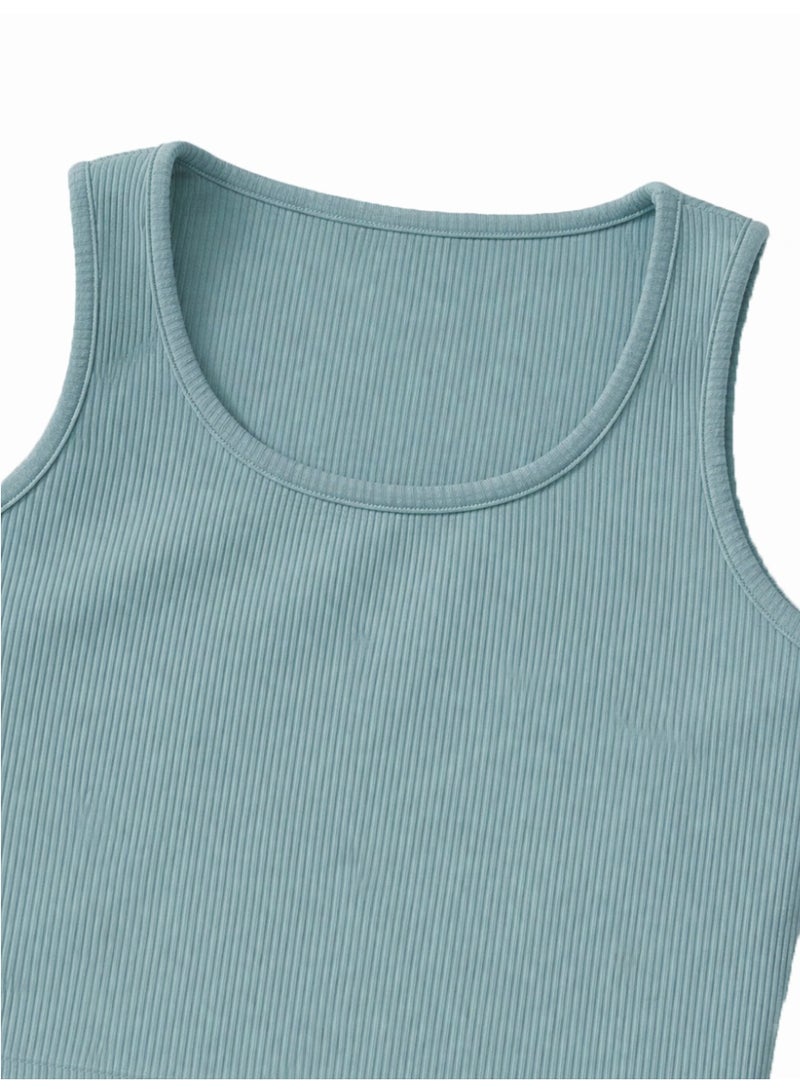 نايلتون طقم نسائي مكون من توب قصير مضلع وشورت عالي الخصر، مناسب للارتداء اليومي والرياضي - توب بياقة دائرية وشورت برباط - Image 4